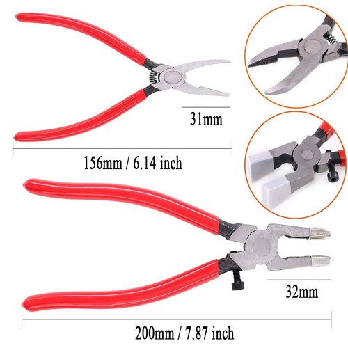 Qovydx 2Pcs Glass Grozer Running Pliers Glass Cutting Tool Kit Stained Glass Grozing Breaking Pliers Glasses Cutters Tools Starter Kits