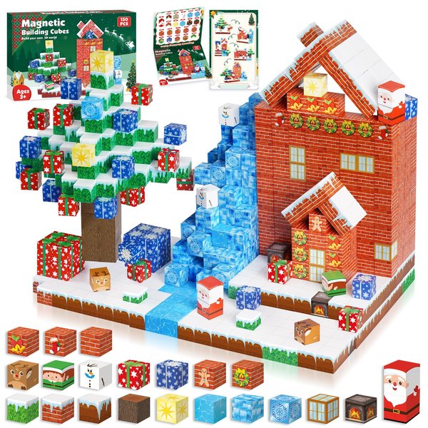 ToyUnited Christmas Magnetic Blocks - 150PCS Magnetic Building Blocks Magnetic Cubes Stacking, STEM Montessori Sensory Toys for Kids Boys Girls Ages 3-5 6-8 Christmas Birthday Gifts