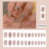 24Pcs Medium, 3D Rhinestones Coffin Fake Nails with Designs, Glossy Ballerina Acrylic Nails Press on, Sparkly Glitter Artificial Glue on False Nails with Glue for Women Girls