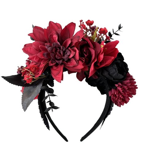 Vividsun Mexican Flower Crown Day of the dead Headpiece Party Fiesta Flower Headband (Black and leaf)