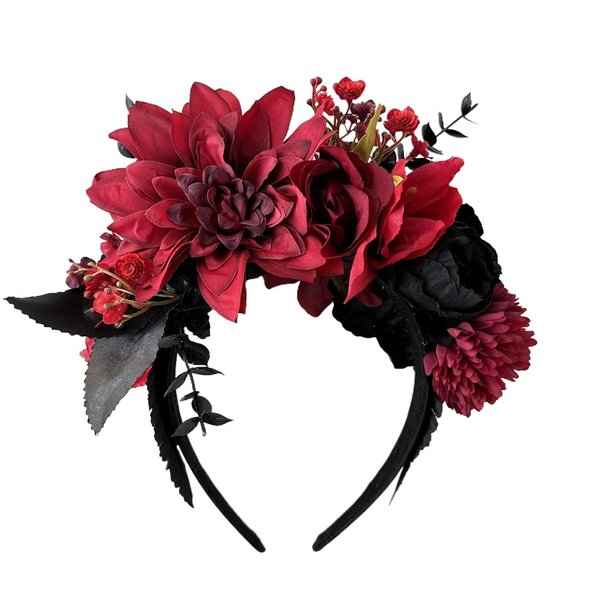 Vividsun Mexican Flower Crown Day of the dead Headpiece Party Fiesta Flower Headband (Black and leaf)