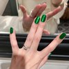 30Pcs Cat Eye Press on Nails Short Square False Nails Velvet Stick on Nails Emerald Green Nails Press on Acrylic Nails Glossy Glitter Fake Nails with Solid Color Design Squoval Glue on Nails for Women