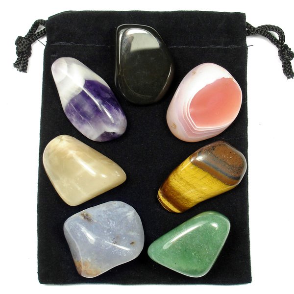 The Magic Is In You Chakra Healing 7 Stone Tumbled Crystal Set (S1) with Instruction Booklet & Pouch