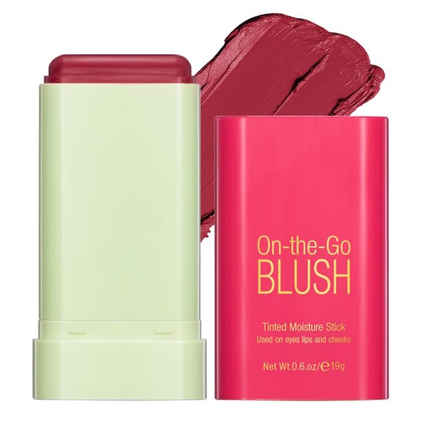 Multi-Use Cream Blush Stick, Blush Cheek Stick Tinted Moisture Stick Solid Moisturizer Stick, Waterproof Blusher and Shadow Lips for Cheek Makeup (hot red, 1pcs)