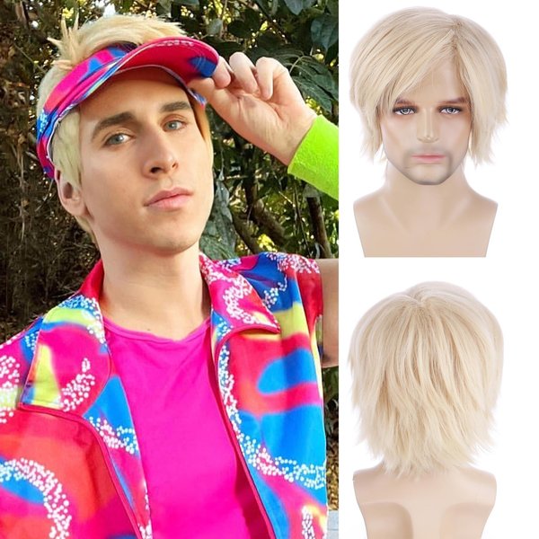 PATTNIUM Men Wig Short Blonde Wig for Men Male Blonde Hair Wig Light Blonde Short Wig Synthetic Wig with Wig Cap(Blonde)