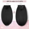 Quantum Love Kinky Straight Clips in Hair Extensions Full Head Yaki Straight Clip Ins for Black Women 14 Inches 4 Pieces Kinky Straight Synthetic Hair Extension
