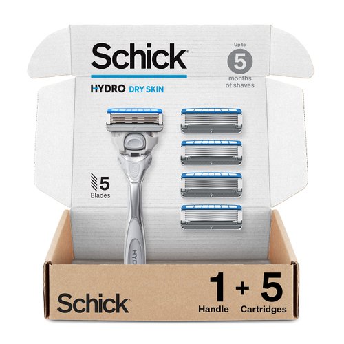Schick Hydro Dry Skin Razor — Razor for Men with Dry Skin with 5 Razor Blades (Packaging / Color May Vary)