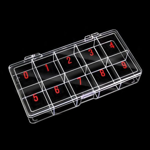 Beauticom USA Small Empty 10 Space Nail Art Tip Storage Organizer Box Case - Clear Color - For False Nail Tips, Vitamins, Accessories, 10 sections