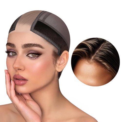 Women Lace Wig Grip Cap - 2x6 Middle Part Lace Area Adjustable Non-Slip Band With Velcro - Wig Gripper Around Lace Edge With Ear-Cutouts Comfortable Breathable No-Headache (Brown)