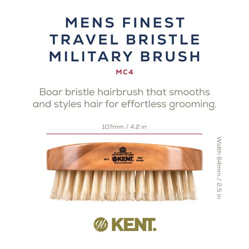 Kent MC4 Finest Men's Grooming Brush - Natural Boar Bristle Facial Brush for Beard, Hair, and Scalp Care with Exfoliating Royalty Beard Straightener