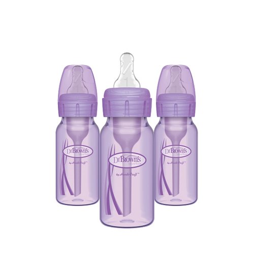 Dr. Brown’s Natural Flow® Anti-Colic Options+™ Narrow Baby Bottles 4 oz/120 mL, with Level 1 Slow Flow Nipple, 3 Pack, 0m+ Lavender