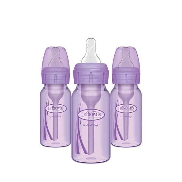 Dr. Brown’s Natural Flow® Anti-Colic Options+™ Narrow Baby Bottles 4 oz/120 mL, with Level 1 Slow Flow Nipple, 3 Pack, 0m+ Lavender
