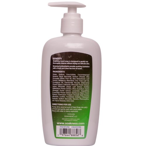 Soakness Liquid Hand Soap with Tea Tree Oil - Gentle Cleansing, Nurturing Touch, Multi Purpose Hand Wash 9 fl oz