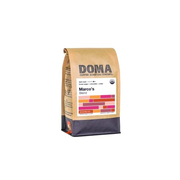 Doma Coffee "Marco's Organic Blend - Espresso" Dark Roasted Fair Trade Organic Whole Bean Coffee - 12 Ounce Bag