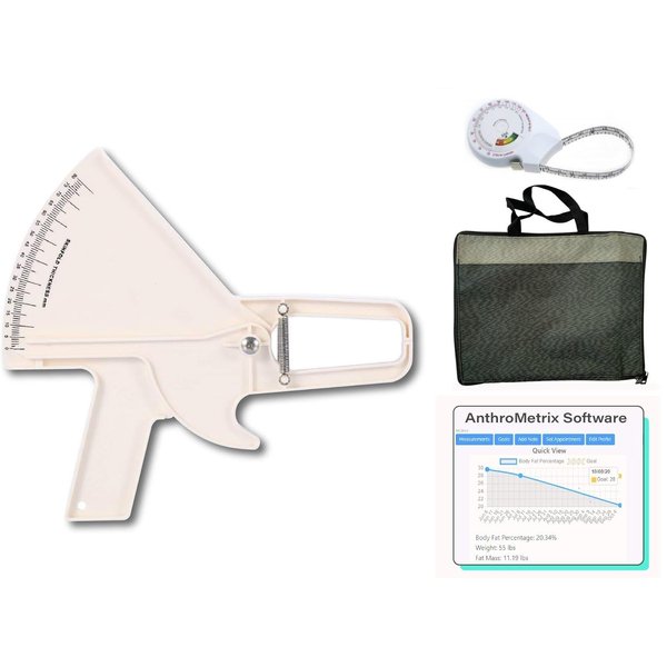 Slim Guide Skinfold Caliper AnthroFlex Kit with BMI Tape Measure, AnthroMetrix Software, Bag and Multilingual Instruction Manual - 1.0 mm Precision (White)