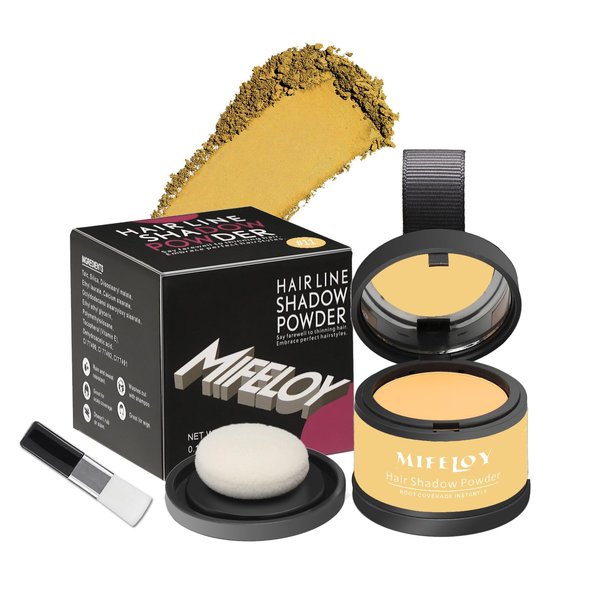 Mifeloy Root Touch Up Powder, Instantly Gray Hair Cover Up, Women Color Root Coverage Shadow Powder for Thinning Grey Hairline, Men Roots Concealer for Hair Loss Beard Line Eyebrow, Medium Blonde