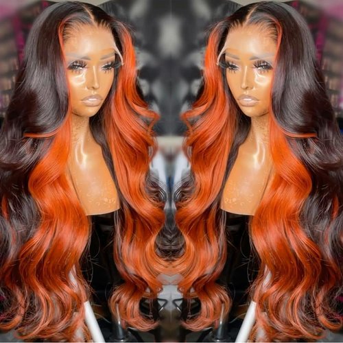 ROOMOOD Ombre 13x6 Lace Front Wigs Human Hair 200% Density HD Transparent Body Wave Lace Front Wigs For Women Ginger Colored Wigs Human Hair Balayage Wig Human Hair Glueless Wigs Human Hair 22Inch