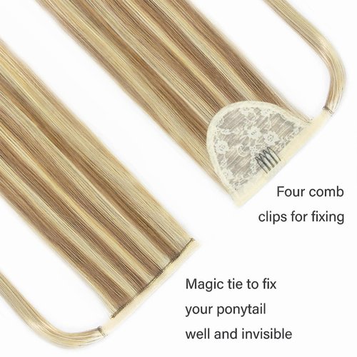 Ponytail Extension Human Hair Clip on Ponytail Hair Extension 100% Real Remy Human Hair Wrap Around Ponytail Long Straight Ponytail Hairpiece Pony Tails Hair Extensions