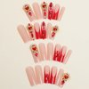 Gifiky Long Square Press on Nails French Fake Nails Red Nails Tips Full Cover Crystal Gem Design False Nails for Women and Girls 24Pcs