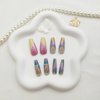 French Tip Press on Nails Long Coffin Fake Nails with Glitter & Rhinestone Designs Acrylic Nails Press ons Glossy Glue on Nails Full Cover Artificial Stick on Nails for Women 24Pcs