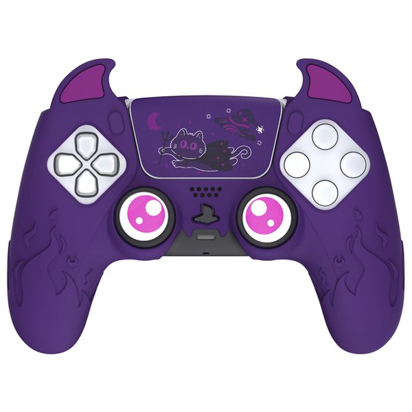 PlayVital Cute Demon Controller Silicone Case for ps5, Kawaii Controller Cover Gamepad Skin Protector for ps5 with Touch Pad Sticker & Thumb Grip Caps - Purple