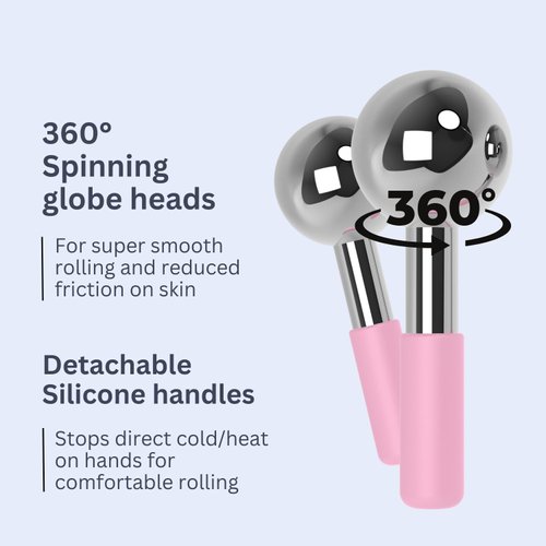Eli with Love Ice Globes for Facials 360 Rotating Unbreakable Steel Ice Globes with Carry Case - Professional Esthetician Supplies - Ice Roller for Face and Eyes - Ideal Skincare Tool (Pink)