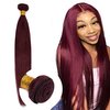 8A Brazilian Virgin Hair 99j Burgundy Straight Hair Weaves Bundle Free Part Red Wine Color 100% Unprocessed Human Hair Weft Weaves (24 INCH)…