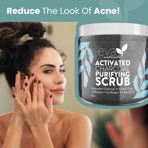 Eva Naturals Activated Purifying Charcoal Scrub- Facial Exfoliator and Exfoliate for Face- Face Scrub for Women- Face Exfoliator, Exfoliating Face Wash, Facial Scrub, Face Exfoliant