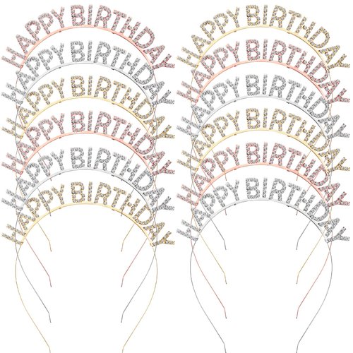 Lyrow 12 Pcs Birthday Headbands Birthday Crowns for Women Girls Happy Birthday Tiara Princess Birthday Party Decorations Rhinestone Bling Birthday Accessories for Party Supplies Gift