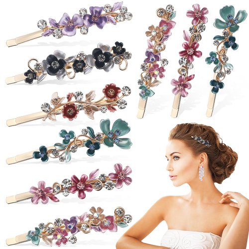 FRCOLOR Floral Decorative Alligator Hair Clips 12Pcs Colorful Vintage Flower Design Metal Alligator Hair Clips Metal Blooming Floral Hair Barrettes for Women