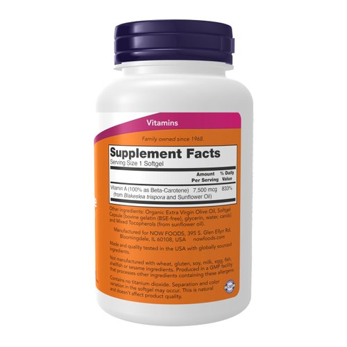 NOW Supplements, Natural Beta Carotene 25,000 IU, Essential Nutrition, 180 Softgels