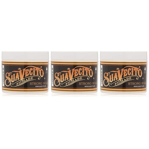 Suavecito Pomade Firme (Strong) Hold 4 oz, 3 Pack - Strong Hold Hair Pomade For Men - Medium Shine Water Based Wax Like Flake Free Hair Gel - Easy To Wash Out - All Day Hold For All Hair Styles