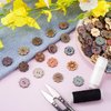 HINZIC 150Pcs 20mm Wooden Vintage Buttons, 2 Hole 3/4inch DIY Crafts Sewing Flower Painting Wood Buttons Octagon Coconut Shell Handmade Ornament Mixed Pattern for Jackets Backpacks
