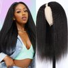 Zealady V Part Wig Human Hair Kinky Straight Human Hair Wigs for Black Women 180% Density Yaki V Part Wig Human Hair Upgrade U Part Glueless V Shape Wigs Yaki Straight Human Hair Wig 18 inch