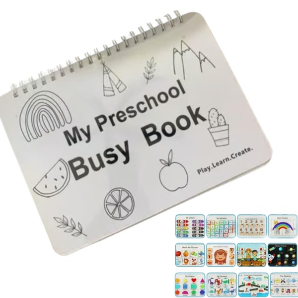 CRIVERY My Preschool Busy Book for Age 2 To 4, Preschool Learning Activities, Toddler Busy Book for Kids, Educational Activity Binder Learning Toys, Learning Materials and Tracing Coloring Book
