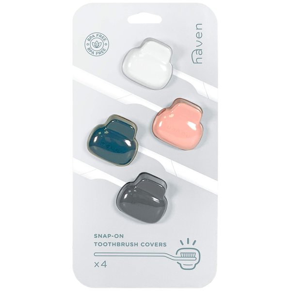Haven Toothbrush Cover - Fits Electronic and Manual Toothbrushes - Toothbrush Case Holder for Travel - Set of 4 Tooth Brush Protectors (White, Coral, Teal, Charcoal Gray)