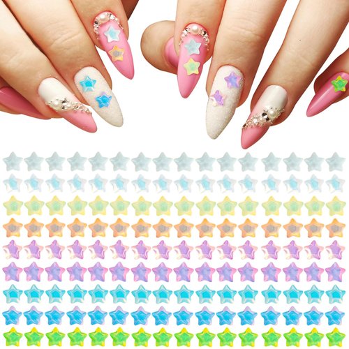 KIKOOD 180pcs Aurora Star Nail Charms 3D Crystal Stars Nail Art Rhinestones Nail Gems Multicolor Star Charms Nail Jewels for Nail Art DIY Nail Accessories Nail Supplies for Women Girls, Small