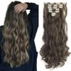 LELINTA 7Pcs 16 Clips 24 Inch Wavy Curly Full Head Clip in on Double Weft Hair Extensions Dark Brown Mix Ash Blonde