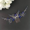 BERYUAN Women Royal Sapphire Crystal Blue Pearl Earring Hair Vine Set Silver Wedding Hair Accessory Hair Comb Piece Gift for Her Party Headpiece for Bride Bridesmaid Girls(Blue) (Blue)