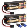 Nihewo 2Packs 2S Lipo Battery 7.4V 6500mAh RC Lipo Battery Pack 90C Hard Case with Tr Plug + EC5 Adapter Compatible with Arrma Axial 1/8 and 1/10 RC Truck Vehicles Car Truggy Buggy Racing Models