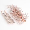 Sppry Wedding Hair Clips Set of 3 PCS - Floral Rhinestone Pearl Hair Accessories for Bridal Women (Rose Gold)