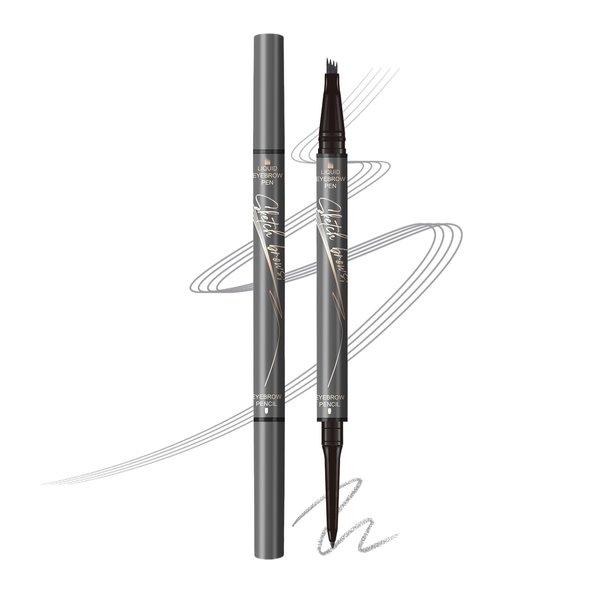 Music Flower eyebrow pencil,Dual-Ended Microfilling Eyebrow Pen, Liquid Eyebrow Pen with 4 Micro Brush-Tip Applicator & Brow Defining Eyebrow Pencil with Precision Tip (Dark Grey)