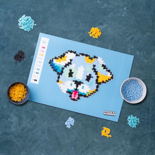 Plus Plus Puzzle By Number, 500 Piece Mini Interlocking Hashtag Color Blocks, 3D Pixel Art Kit for Kids - Puppy