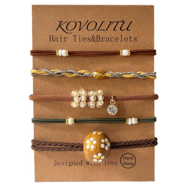 KOVOLITU Hair Ties Bracelets for Women 4 Styles No Damage No Crease Ponytail Holders High Elastic Hair Bands-Brown