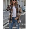 Yeokou Women's Fall Color Block Plaid Flannel Shacket Jacket Button Down Shirt Coat Tops(Khaki-M)