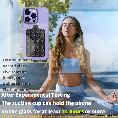 TACOMEGE Two-Sided Silicone Suction Phone Case Mount, Hands-Free Shower Mirror Phone Holder for Videos and Selfies, Phone Grip for iPhone (Black)