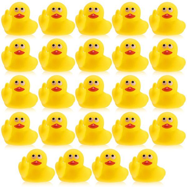 Lenwen 24 Pcs Middle Finger Rubber Ducks, 1.97 Inch Small Rubber Duck The Finger, Funny Yellow Rubber Ducky Bath Toy Float Bathtub Toys for Car Dashboard Interior Decorations