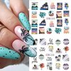 12 Sheets Beach Nail Art Stickers Summer Nail Decals Water Transfer Green Palm Nail Supplies Sunshine Beach Sea Wave Design Cool Summer Day Nail Decoration for Women Girls