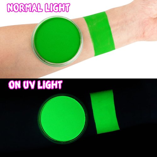 Bowitzki 30g Professional UV Glow Face Paint Body Paint Water Based Face painting Makeup Safe for Kids and Adults Split Cake Single Color (Neon Green)
