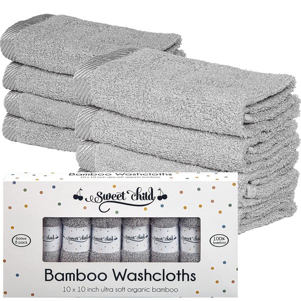 8-Pack Organic Baby Washcloths - Soft Rayon from Bamboo Washcloth, Baby Wash Cloths, Baby Wash Cloth for Newborn ,Infants And Kids, Bath Baby Towels, Body and Face Towel, Face Cloths for Washing Face
